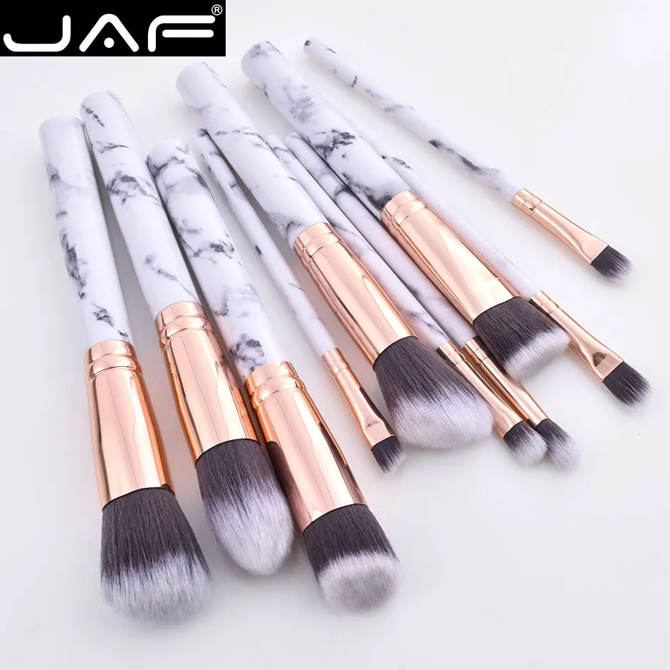 JAF 10 шт./компл. мраморная Кисть для макияжа с держателем из розового золота кисти