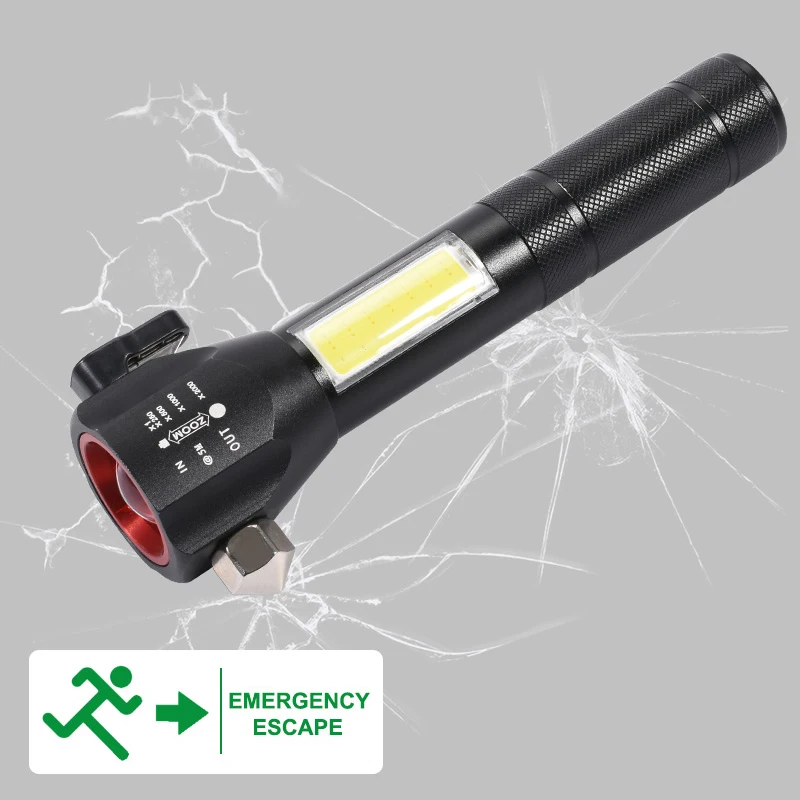 Coba T6 светодиодный фонарик cob тактический фонарь для самообороны zoom hammer knife usb