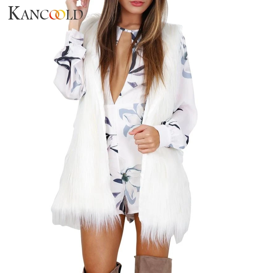 2017 Модный женский теплый жилет без рукавов белый тонкий из искусственного меха