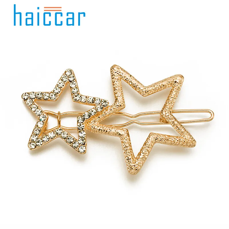 Women girl Charm Gold Silver Double five-pointed star diamond Hairpin Buckle Hairgrip Headdress birthday gift p# dropship | Красота и