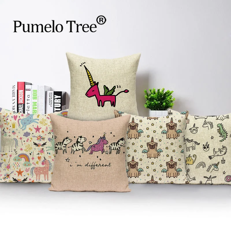 Чехол для диванной подушки Единорог Альпака мультяшный чехол Русалка льняной декоративный мягкий дивана