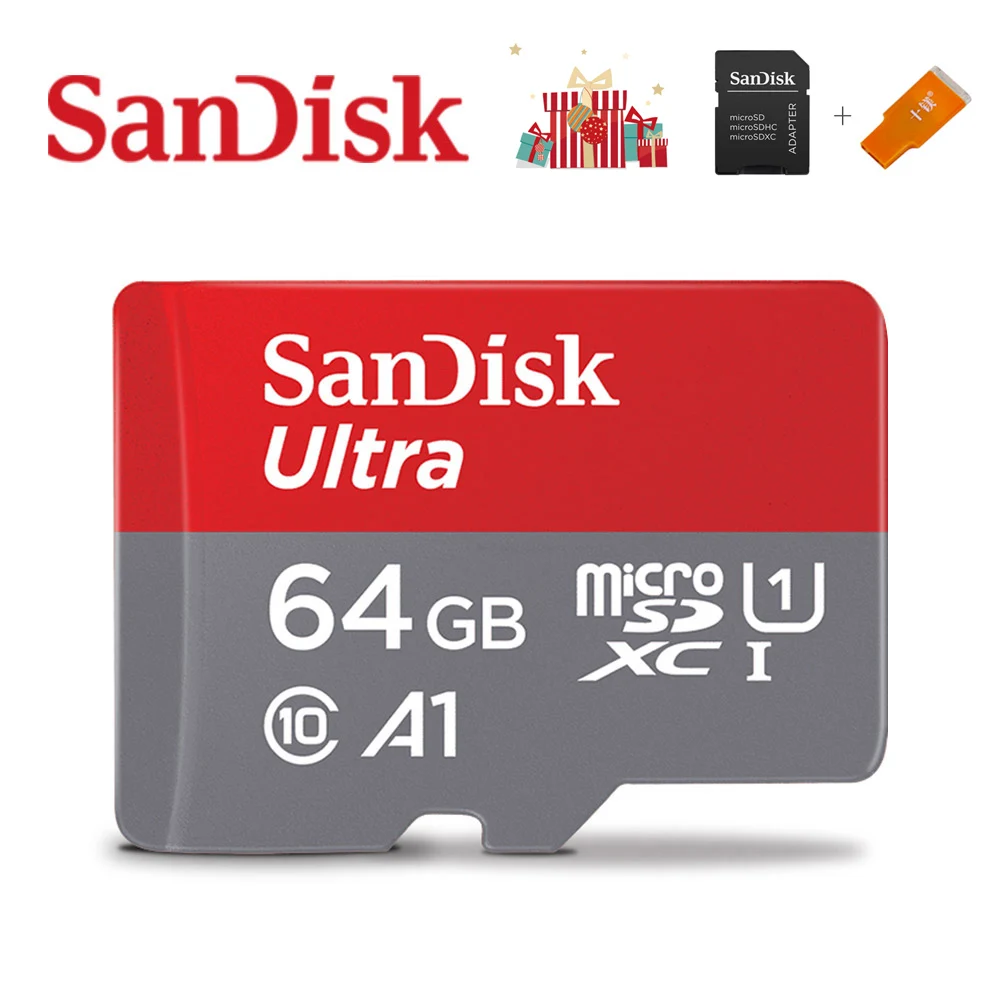 64GB-Adpt-CR Карта памяти SanDisk A1, 400 ГБ, 256 ГБ, 200 ГБ, 64 ГБ, 98 МБ/с./с, 32 ГБ, Micro sd карта, класс 10, UHS-3, флеш-карта, память, Microsd, TF, sd карта s - Емкость: 64GB-Adpt-CR