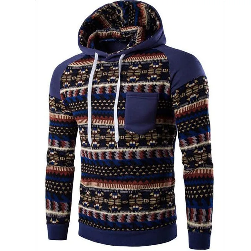 Hooded Men Tops Fashion Geometry Print Stitching Sweatshirts Slim Men's for Hoodies | Мужская одежда