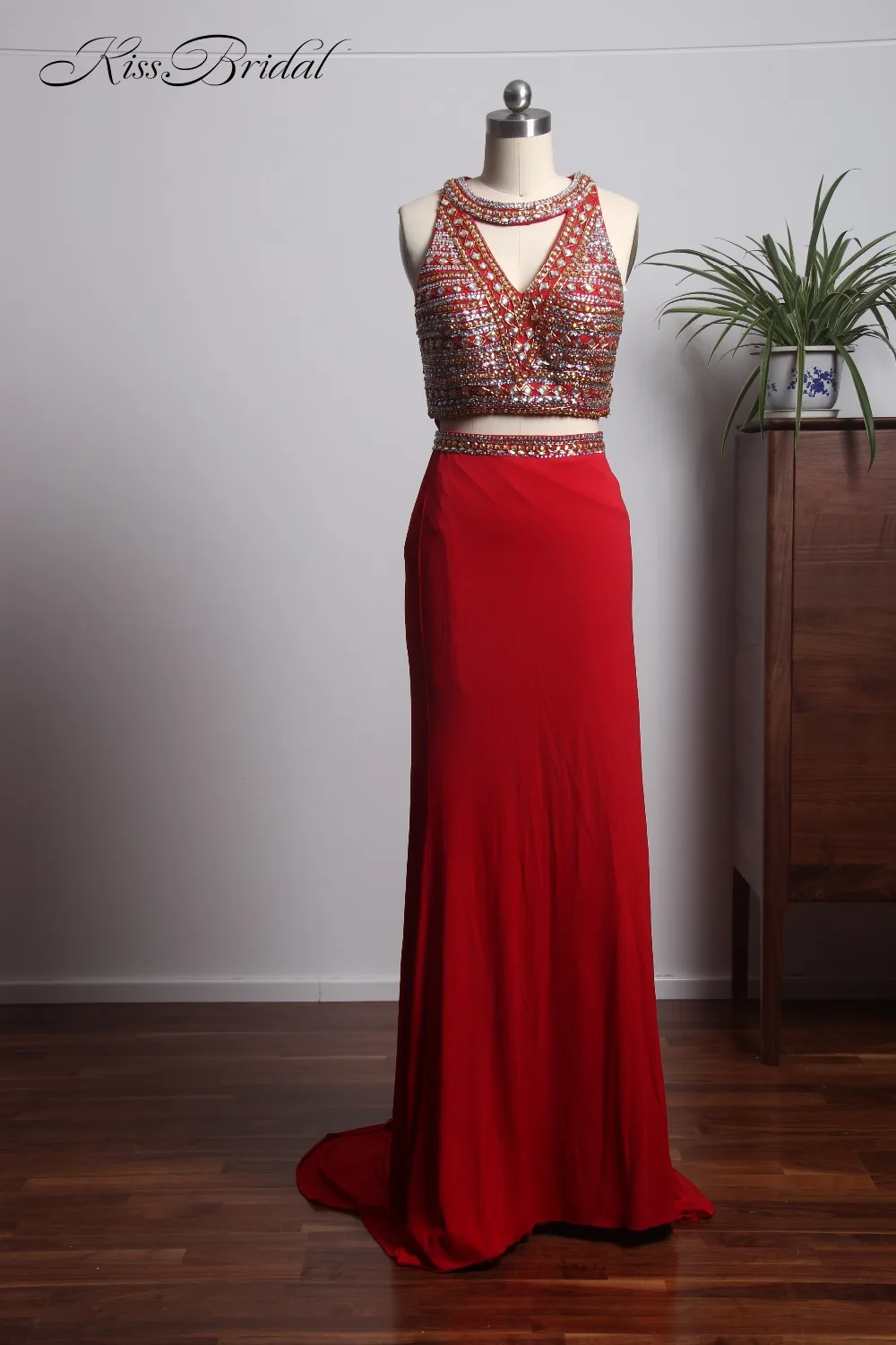 

Sexy Fashion 2 Pieces Prom Dresses 2018 O-Neck Sleeveless Floor Length Beading Chiffon Evening Dresses Vestido de festa