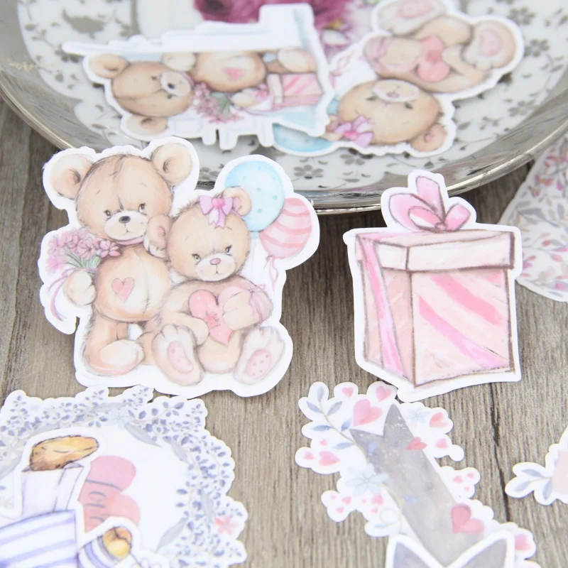 

22 pcs / set Hand-painted watercolor bear doll flower account diary album DIY decorative homemade stickers package scrapbooking