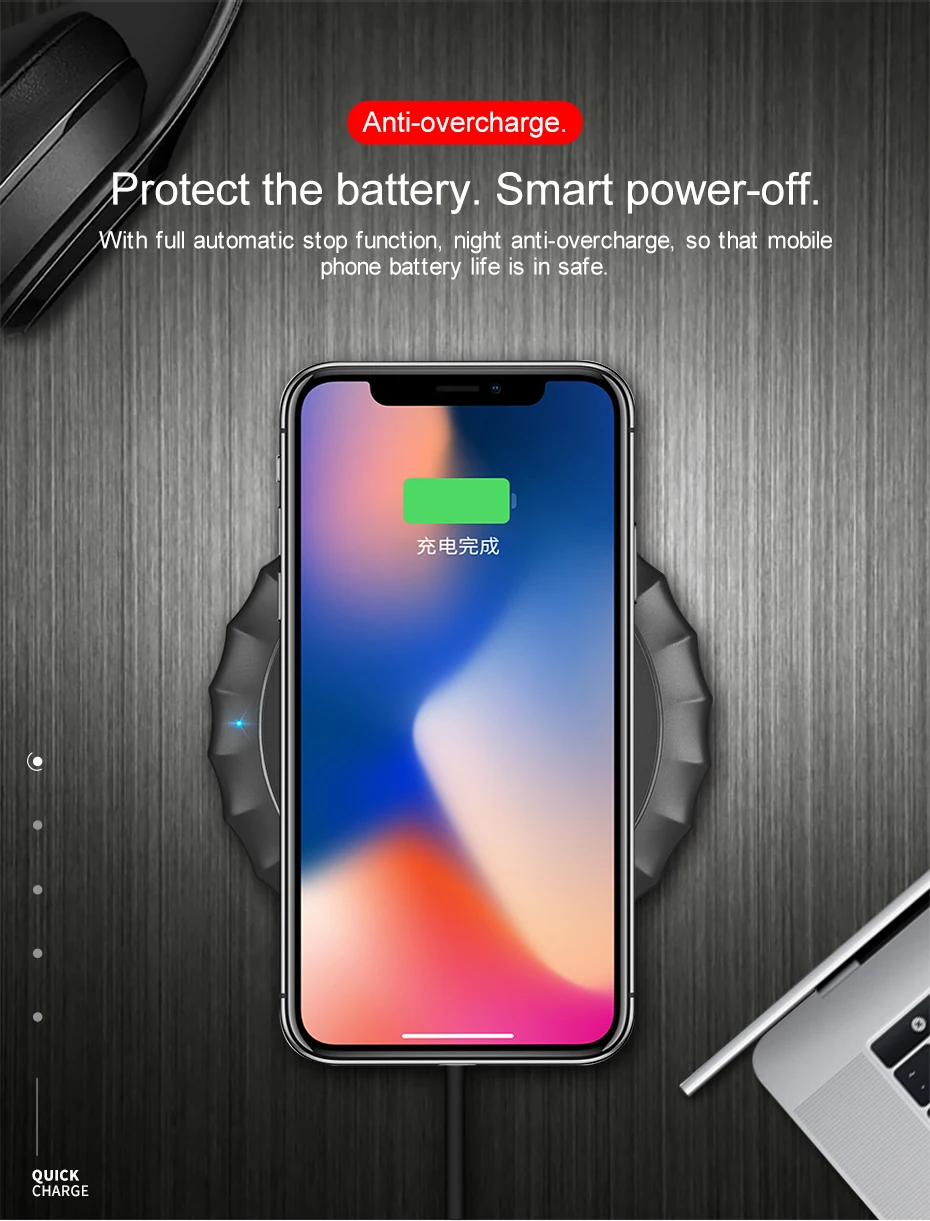 Беспроводное зарядное устройство HOCO Qi Беспроводной Зарядное устройство для iPhone X/XS Max XR 8 плюс настольное заряд Беспроводной зарядного устройства для samsung S8 S9/S9+ Note 9