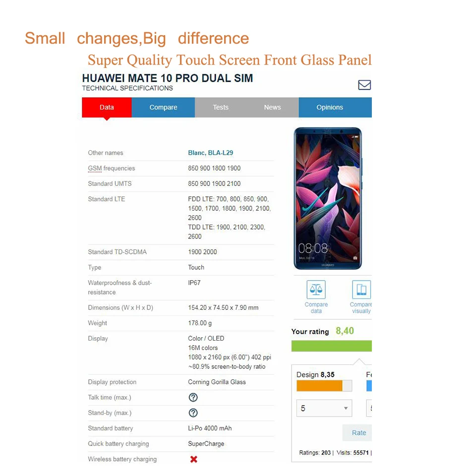 6 0 &quotдля Huawei Mate 10 Pro Blanc BLA L09 сенсорный экран Сенсорная панель дигитайзер Переднее