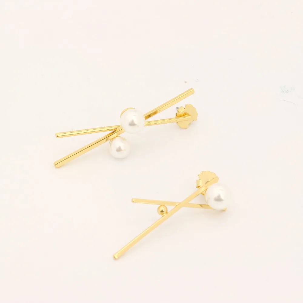 Direct Sale 2018 Korean Temperament Simple Copper Genuine Gold Pearl Asymmetric Kolczyki Kupe Joyas Jewellery scissor Jewelry | Украшения и