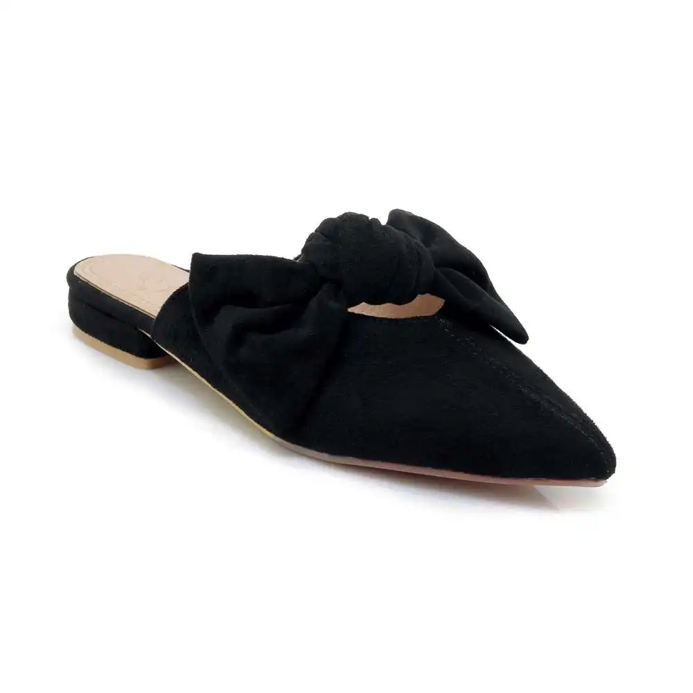 Женские шлепанцы из флока с узлом-бабочкой на низком каблуке острым носком L6f2 |