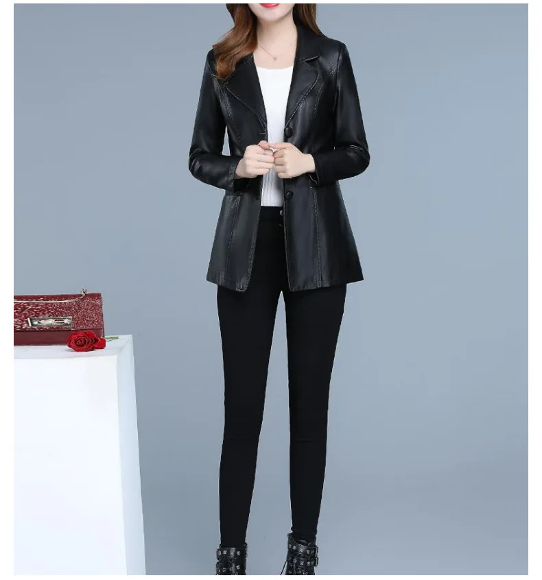 Для женщин s размера плюс Искусственная кожа куртка Для женщин Slim Fit короткая кожаная пиджак черный, красный Демисезонный из искусственной кожи искусственная(-ый) над Размеры 4XL 5XL 6XL