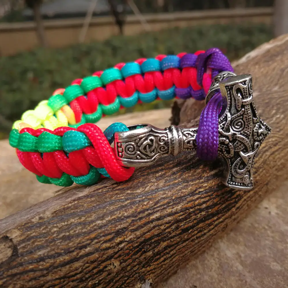 

Norse Viking Bracelets Thor Mjolnir Hammer Paracord Amuletceltic Rune Knot Amulet Scandinavian Bracelet Green Paracord