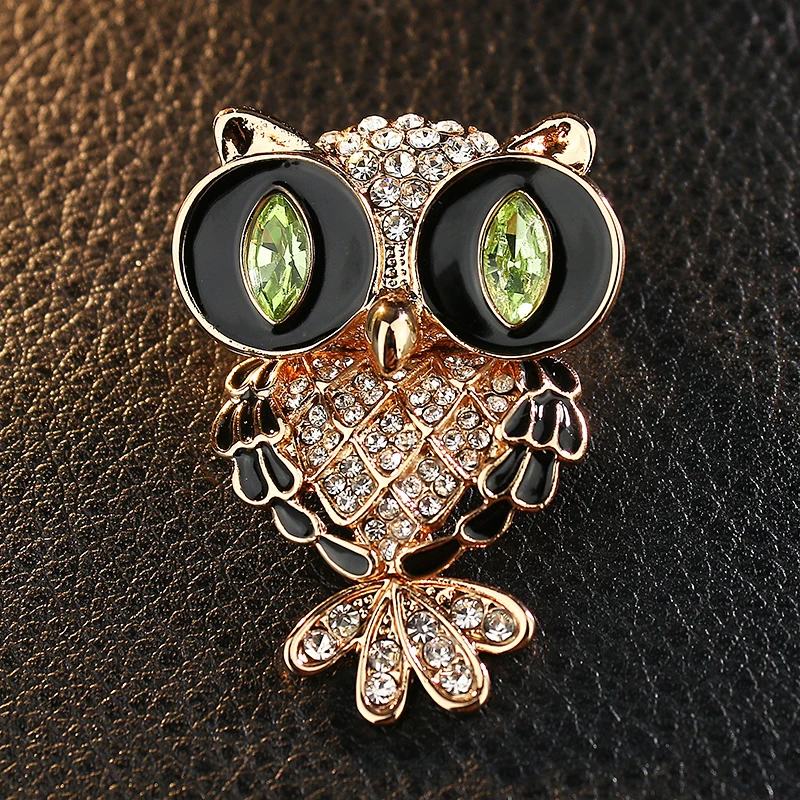 Винтажные Сова броши с кристаллами булавка золотой тонированный хиджаб в виде