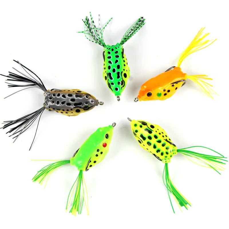 

5pc/lot Frog Lure Fishing Lures Double Hooks Top Water Ray Frog Artificial Minnow Crank Strong Artificial Soft Bait 14g 11cm