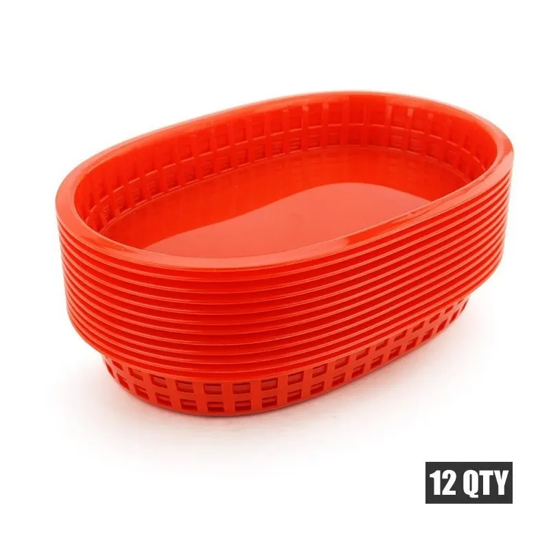 12PCS Red 6 шт., Сервировочные блюда, пластиковый поднос для фаст-фуда, большое блюдо для барбекю, Deli, набор корзин, сэндвич, бургер, тарелка, поднос для хлеба - Цвет: 12PCS Red
