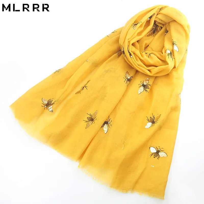 MLRRR новый модный красивый длинный шарф с золотым пчелиным узором женский двойной