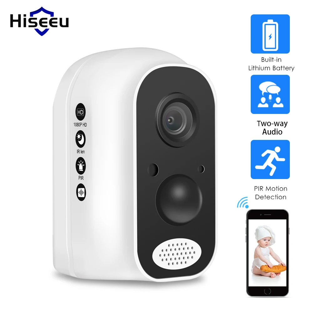 Hiseeu wifi Батарея Безопасности IP камера 1080P перезаряжаемая батарея питание HD