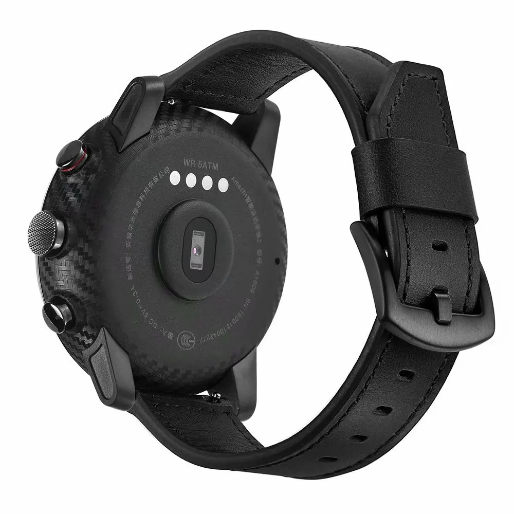Black 22 мм наручный ремешок для Xiaomi Huami Amazfit 2 1 Amazfit Страт темп 2 часы с кожаным браслетом Для huawei 2 Pro Шестерни S3 ремень - Цвет ремешка: Black