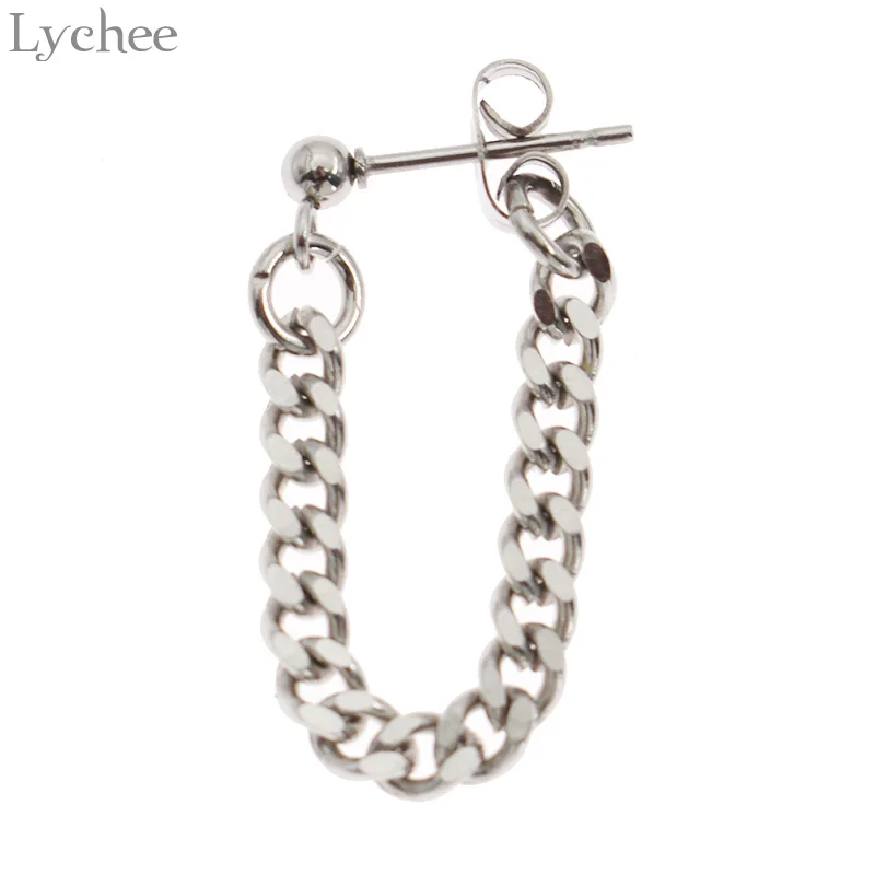 Lychee Мода Нержавеющая сталь цепи одного серьги Серебристые ювелирные изделия