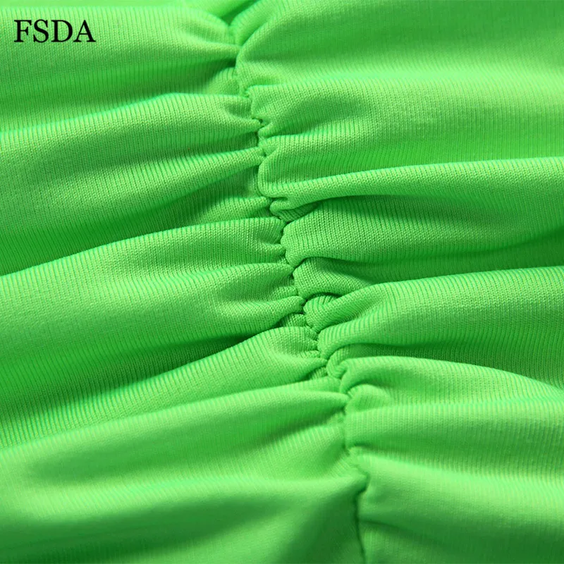 FSDA Ruched неоновое зеленое платье с открытой спиной комплект из двух предметов клубный наряд для женщин на тонких бретелях укороченный топ и мини юбка сексуальная летняя