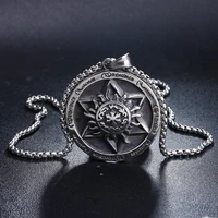 cool rock punk circle shaped vintage stainless steel sun star of david pendant necklace chain 24inch