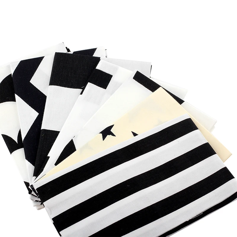 Черный и белый хлопок стежка Ткань Fat кварталы Связки твил Вышивание лоскутное