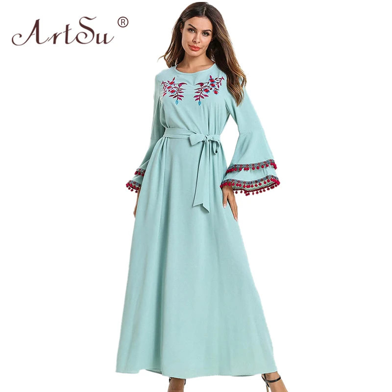Женское винтажное платье макси ArtSu Boho в этническом стиле с расклешенными
