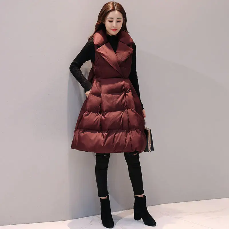 Длинный хлопковый жилет пальто для женщин Veste Femme зимняя куртка без рукавов