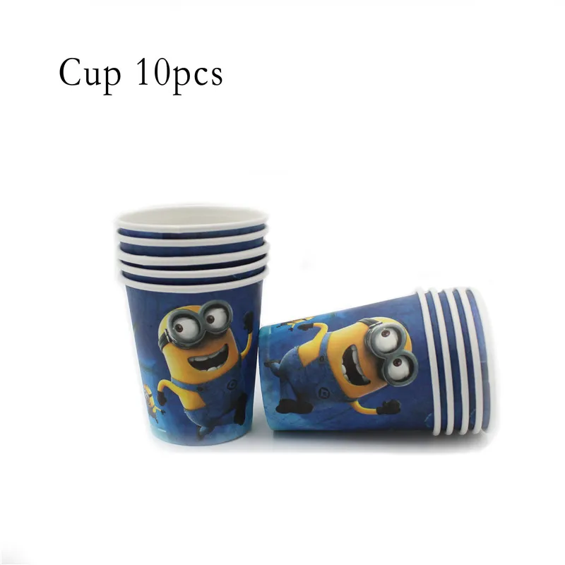 Cup 10pcs Мультфильм Миньон тематическая вечеринка на день рождения украшения Дети одноразовые столовые приборы набор салфетки тарелка Подарочный пакет вечерние принадлежности детский душ - Цвет: Cup 10pcs