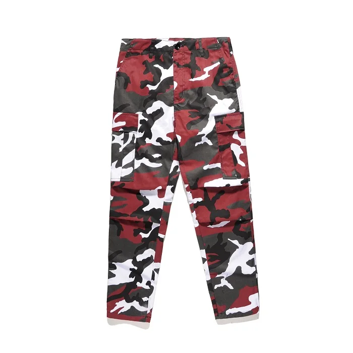 QoolXCWear камуфляжные брюки карго мужские 7 цветов хип-хоп модные брюки мешковатые Тактические Брюки с карманами хлопковые модные спортивные брюки - Цвет: Red and black