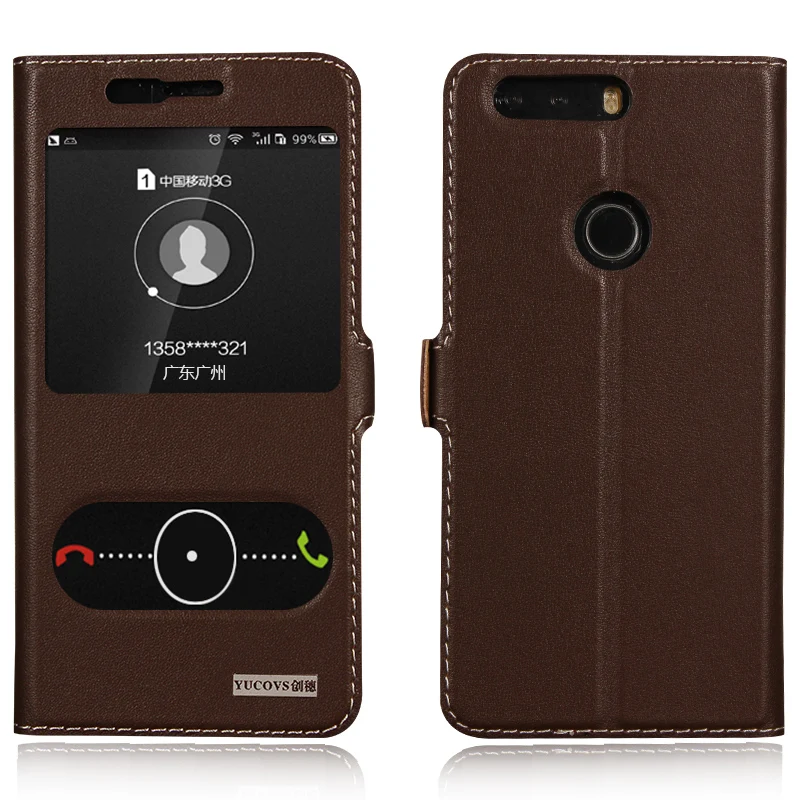 Genuine Natural Cow Cowhide Leather Case View Window For Huawei Honor 8 Magnetic Filp Phone Cover + Gifts | Мобильные телефоны и