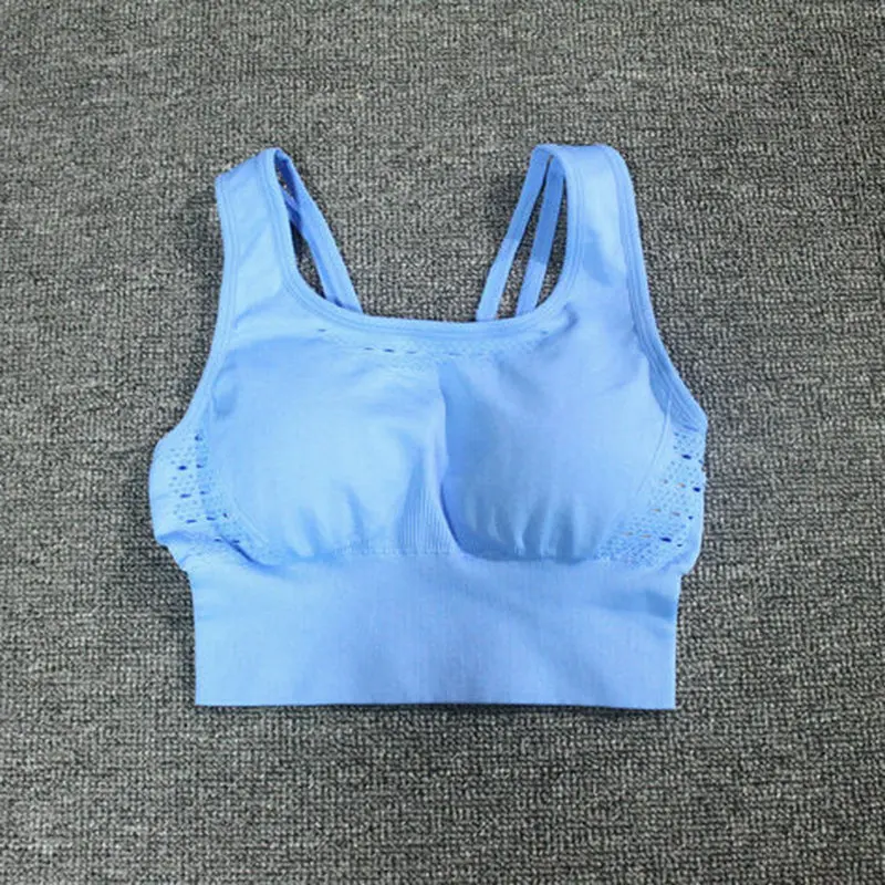 blue bra Комплект из 2 предметов для йоги, Женский энергетический бесшовный спортивный бюстгальтер, топ для тренировок, мягкий бюстгальтер пуш-ап для йоги с леггинсами для спортзала, костюмы для фитнеса, комплект для тренировок - Цвет: blue bra