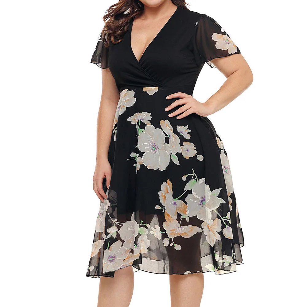 Платья с цветочным рисунком женское шифоновое платье v образным вырезом и