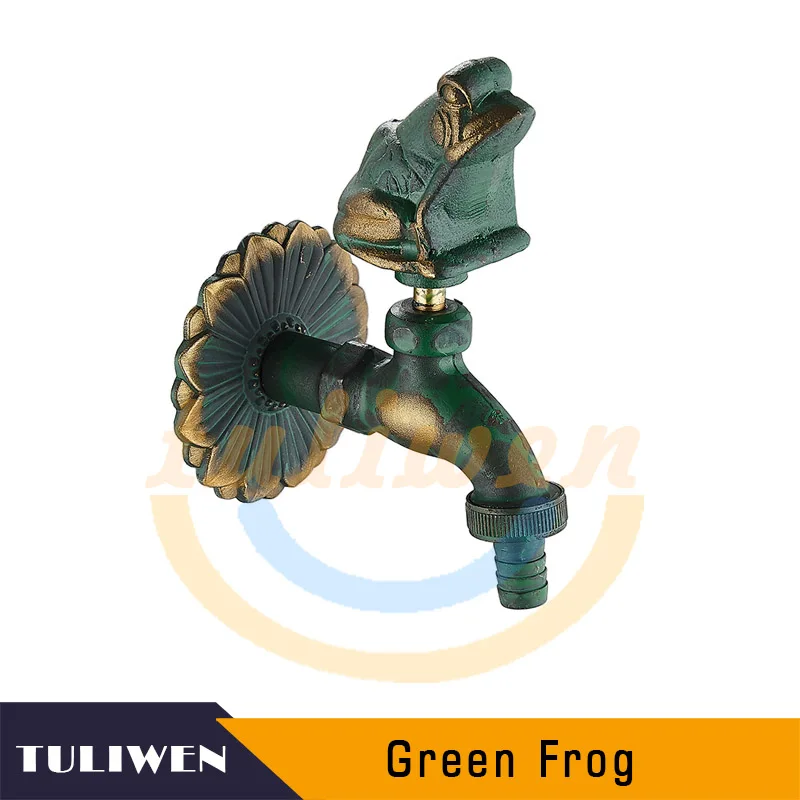 Frog-Green Декоративный античный латунный садовый открытый кран, кран для холодной воды-с набором латунных быстроразъемов для 1/" дюймового шланга - Цвет: Frog-Green