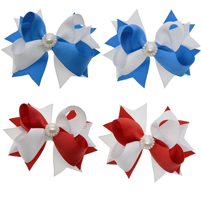 20 PCS 3&quot Grosgrain Ribbon Girls Rhinestone Hair Bows Clips 10 Colors Pin Wholesale Children Cheap Accessories | Детская одежда и