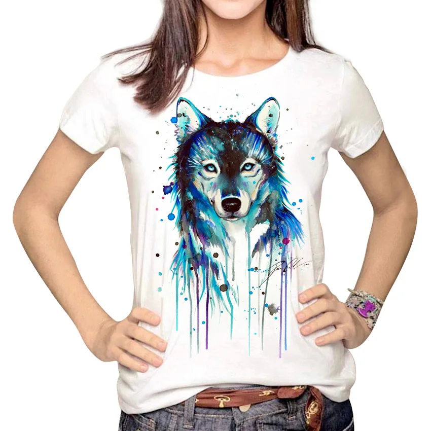 Dingtoll Dark Wolf Crew Neck T shirt Women Multi Harajuku Printed Tumblr Tee Tops Blusa WMT259 | Женская одежда