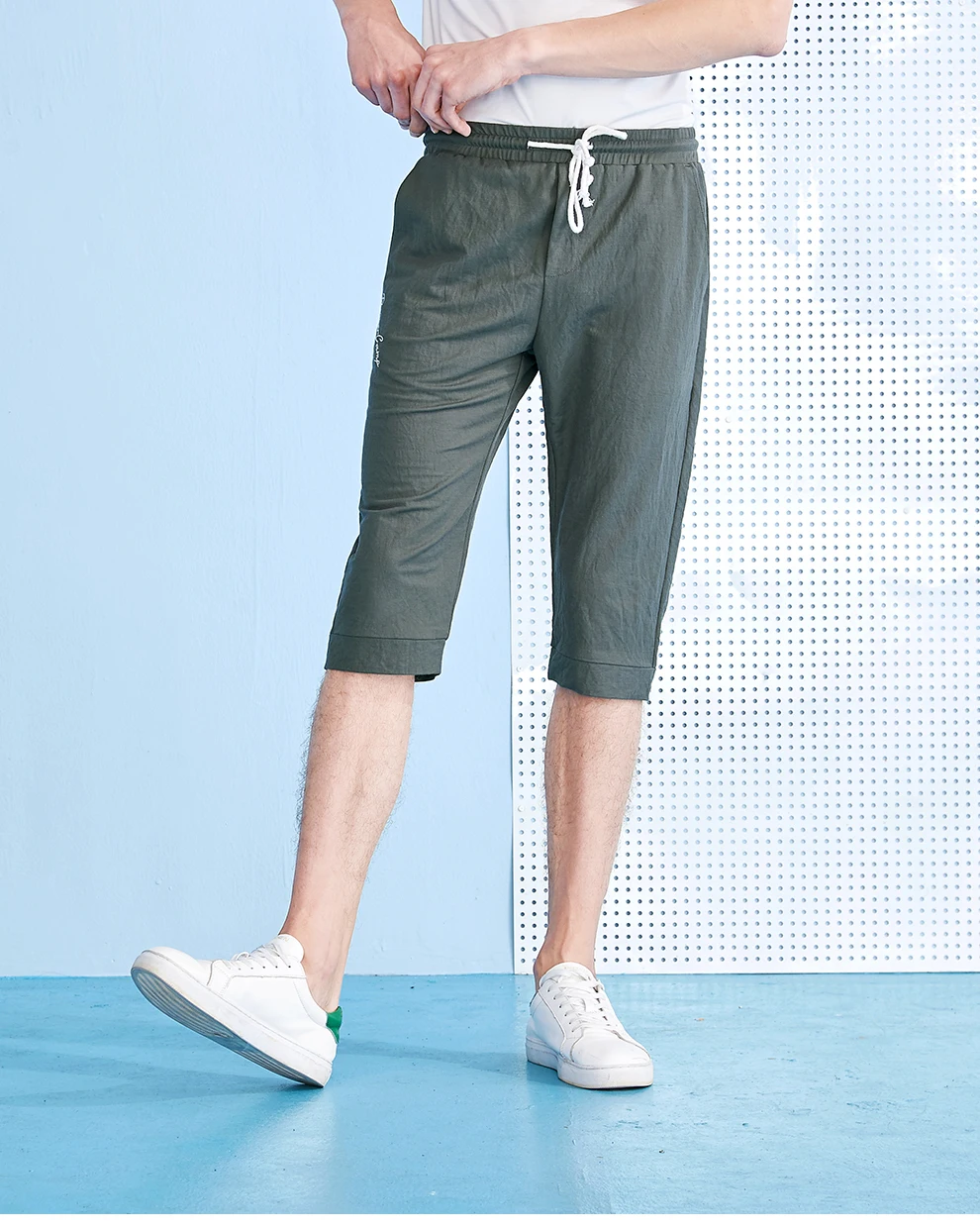 Pioneer camp new thin shorts men brand clothing casual calf-Length drawstring male