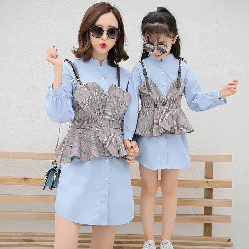 

Family Matching Clothes Mother and Daughte Clothing Sets Baby Girl Dress Suit Fashion Strap Shirt+shirt Dress 2pcs Baby Clothes
