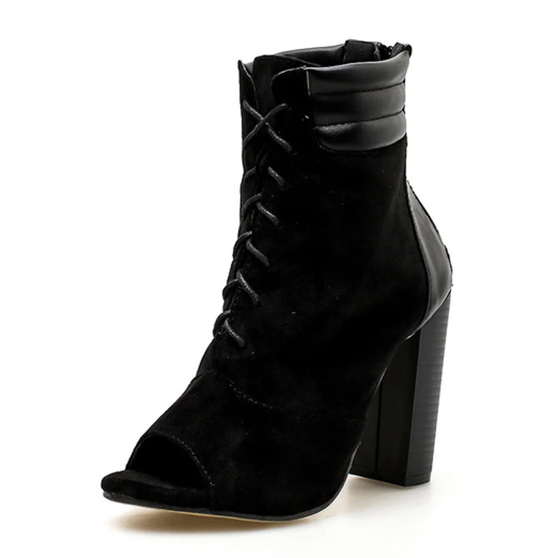 Road Track Spring Autumn Women Boots Cross-tied Peep Toe Zipper Closure Shoes Super High Heels Square heels XWC2412-5 | Обувь