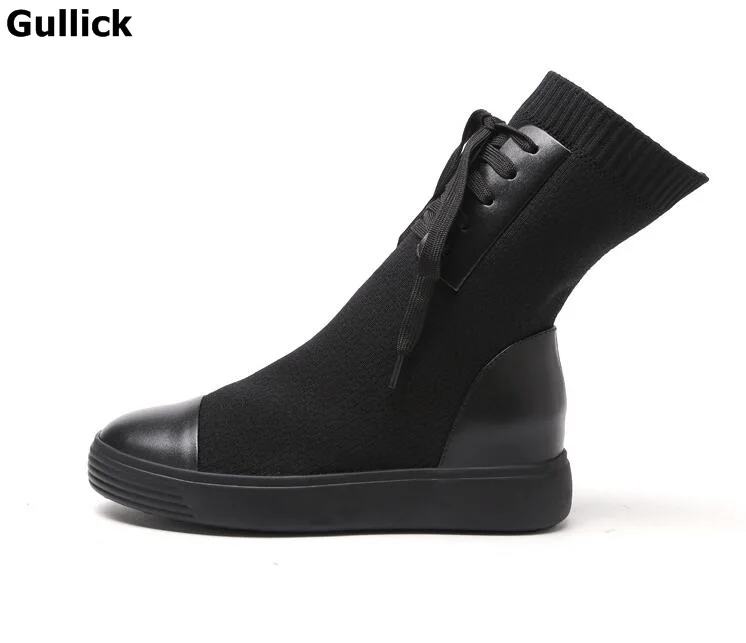 Gullick/зимние эластичные вязаные короткие ботинки на шнуровке визуально