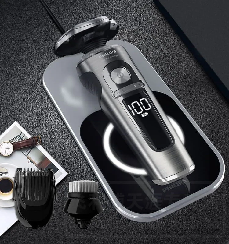 Бритва Philips S9000 Prestige для влажной и сухой электробритва, серия 9000 SP9863/14 моющаяся с зарядной подставкой Qi