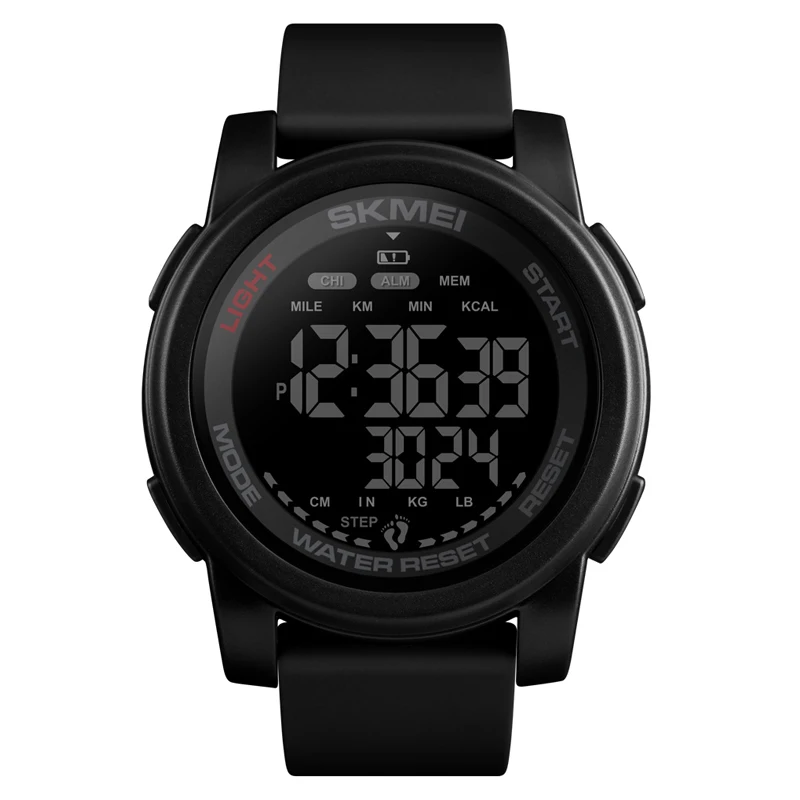 All black Лидирующий бренд SKMEI Мужские Цифровые часы шагомер калорий обратного отсчета спортивные наручные часы водонепроницаемые мужские военные часы браслет будильник - Цвет: All black