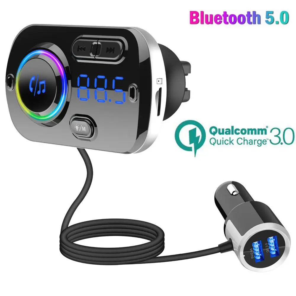 Bluetooth fm-передатчик Aux голосовой помощник Громкая связь автомобильный комплект QC3.0 быстрое зарядное устройство двойной USB Поддержка SiRi TF карта для двух устройств