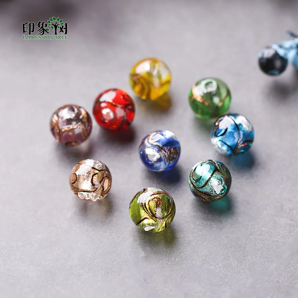 

12mm 10Pcs Silver Foil Inside Sands Powder Line Around Handmade Lampwork Glazed Spacer Beads Crystal Beads DIY Jewelry Making