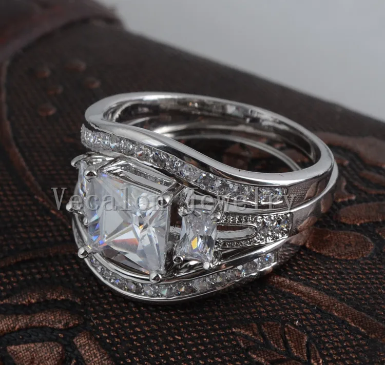 Женский набор обручальных колец Vecalon Princess cut 4ct stone AAAAA Zircon обручальное кольцо из