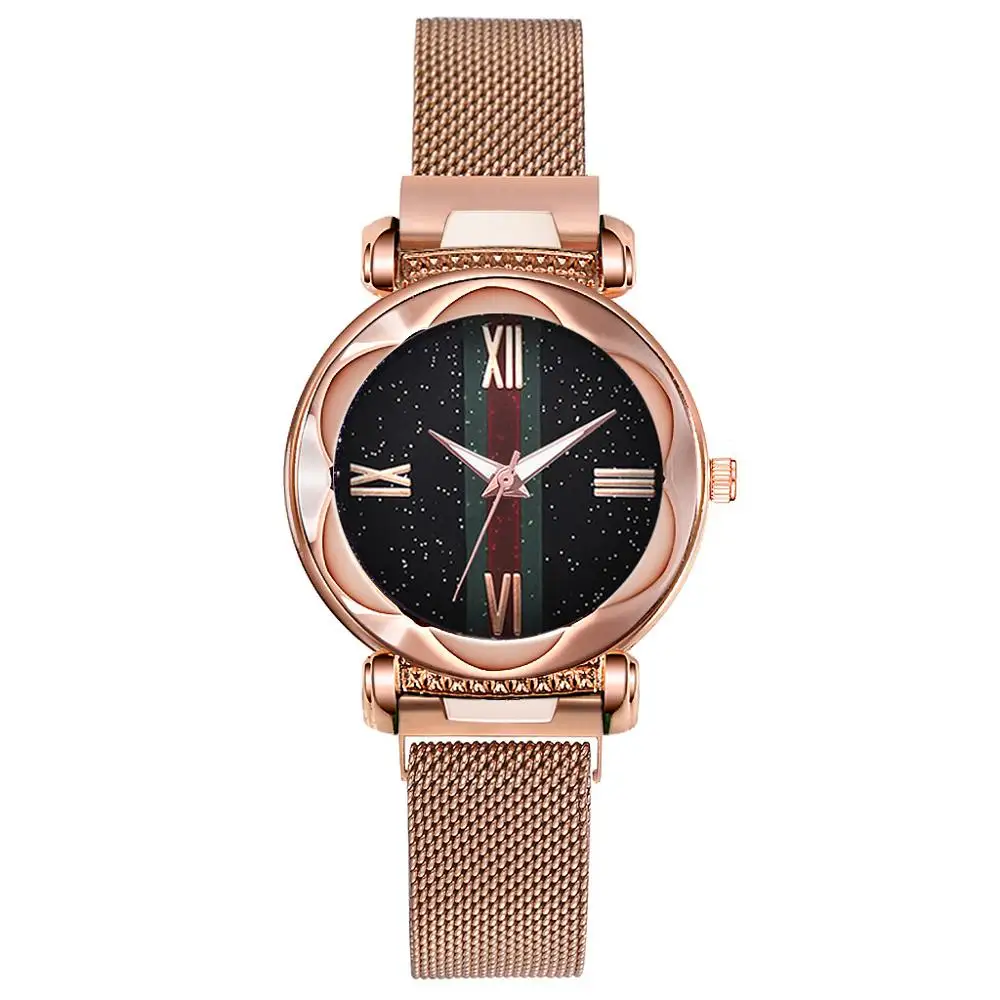 Luxury Rose Gold Watch Women Flower Surface Wrist Watches Fashion Starry Sky Magnetic Designer Ladies Quartz Clock Gift | Наручные часы