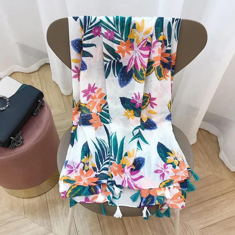 Женский модный вискозный шарф с кисточками и листьями сезон осень-зима хиджаб из