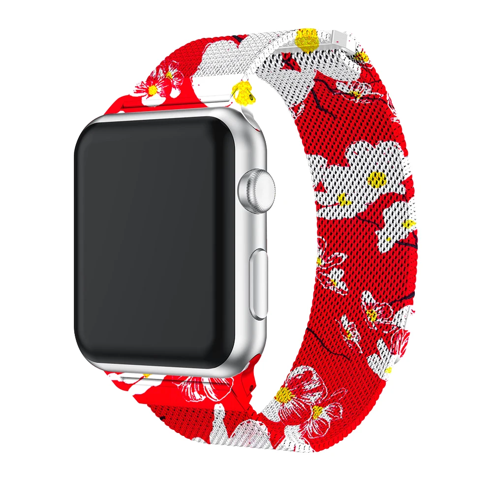 Для наручных часов Apple Watch версии цветочный Нержавеющая сталь Миланский ремешок