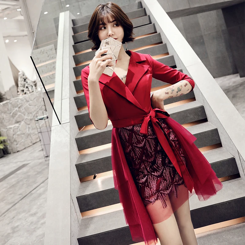 Женское вечернее платье с полурукавами красное или черное асимметричное бантом