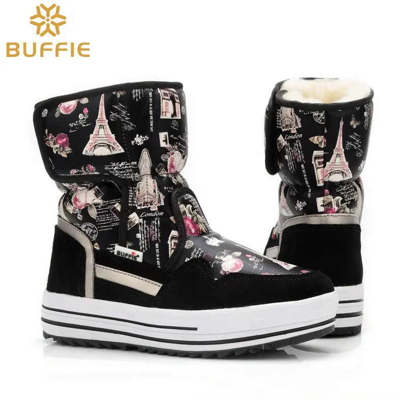 Большие размеры детская обувь для девочек теплые черные ботинки с толстым плюшем