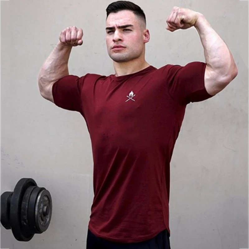 Спортивная футболка для бега мужская хлопковая брендовая Спортзал Фитнес